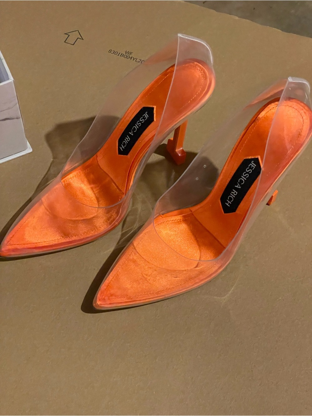 Jessica Rich Clear PVC Pointed-Toe Heels with Orange Insole